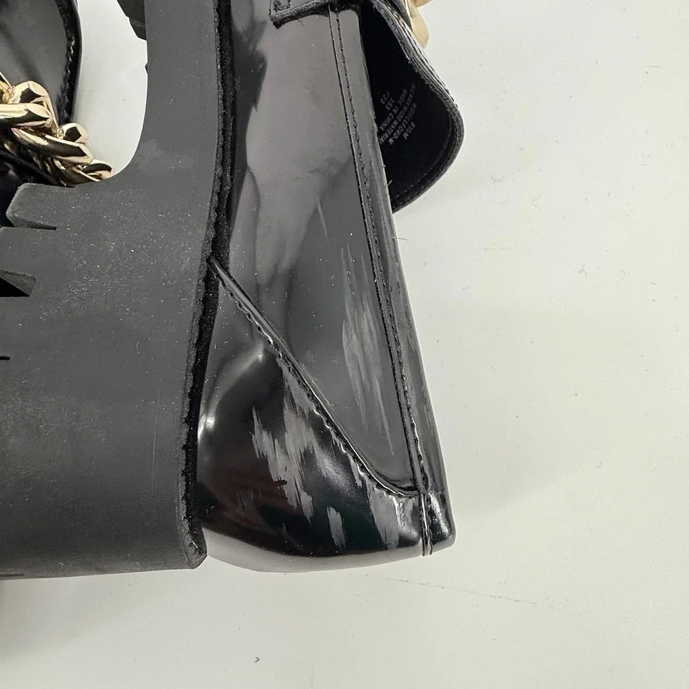 Guess Hillford Loafer Womens 8.5 Black Fair Chunky Lug Sole Gold Chain Platform